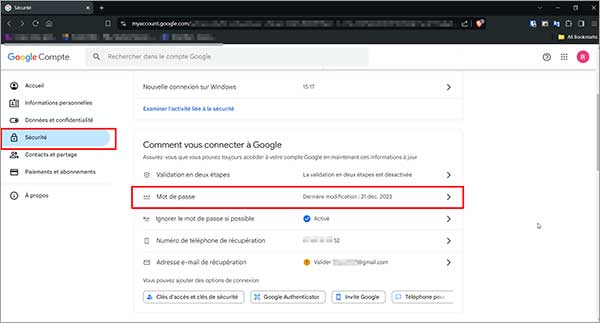 Changer le mot de passe Gmail