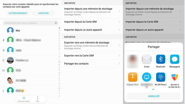 Transférer des contacts par Bluetooth