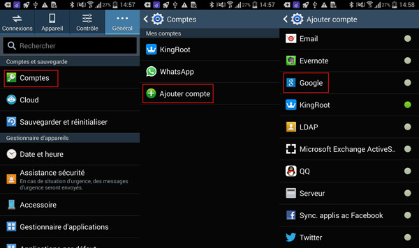 Transférer des contacts Samsung vers Huawei par un compte Google