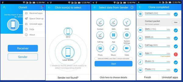 Transfert de données Xiaomi vers Samsung via CLONEit