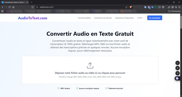 Accéder au site de transcription AudioToText.com