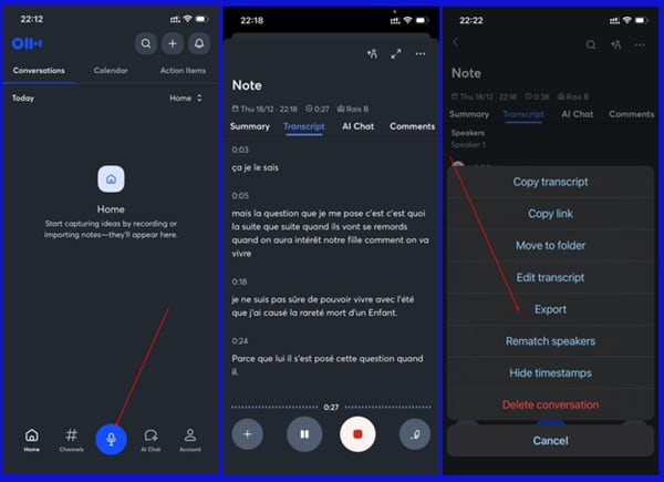 Transcription audio en texte sur mobile