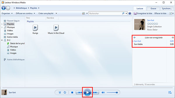 Liste de lecture dans Lecteur Windows Media