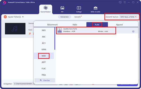 Choisir le format de sortie