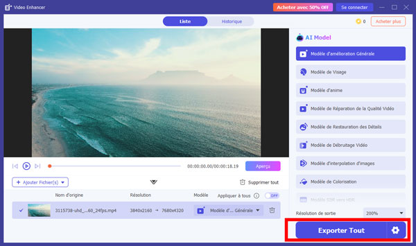 Cliquer sur exporter tout
