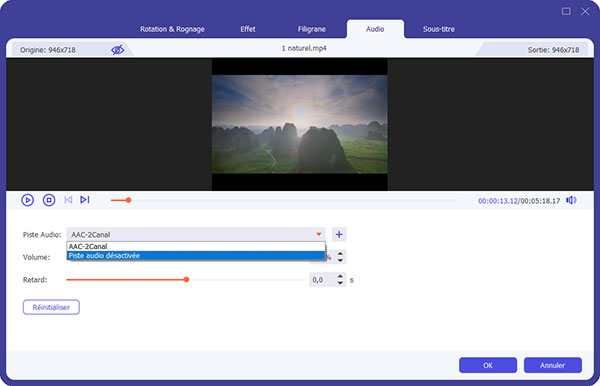 Désactiver la piste audio de la vidéo MP4