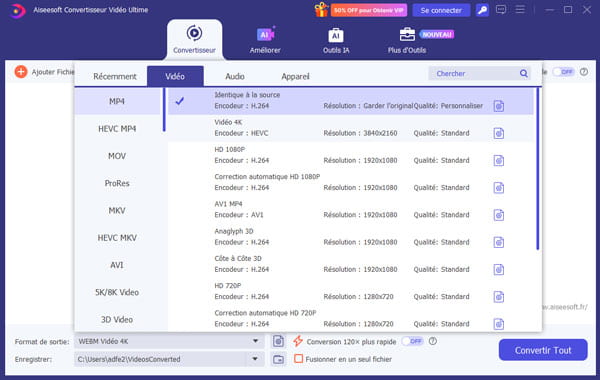 Exporter la vidéo rognée