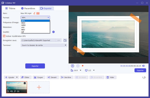 Sélectionner le format de sortie