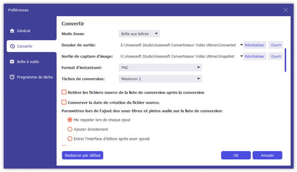 Préférences Convertir