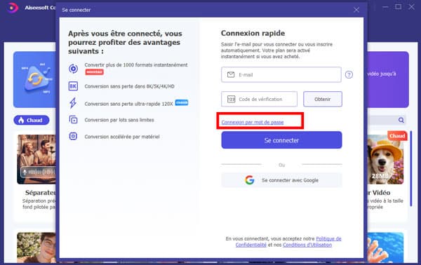 Se connecter avec code d'enregistrement