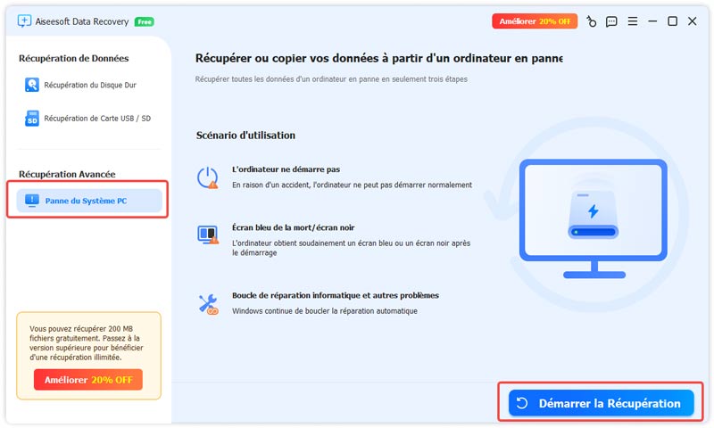 Démarrer la Récupération