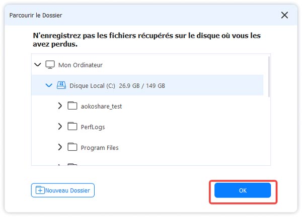 Enregistrer votre fichier recuperé