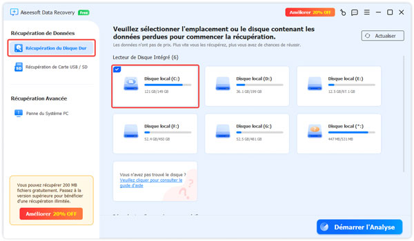Choisir le lecteur de disque