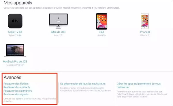 Restaurer des contacts sur iCloud.com