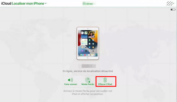 Effacer l'iPad via localisation iPad