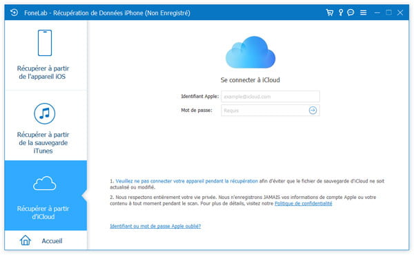 Sélectionner la sauvegarde iCloud