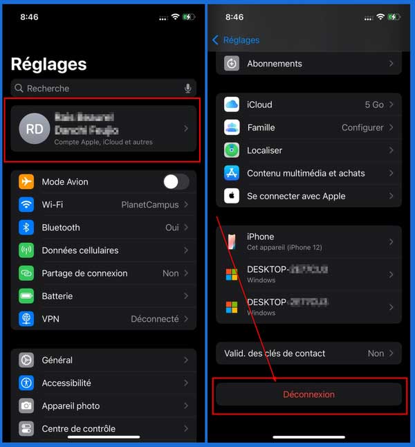 Supprimer un identifiant Apple sur liPhone iPad