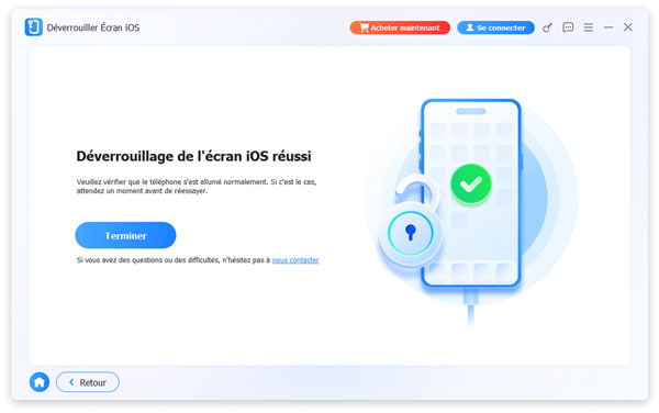 Déverrouiller l'appareil avec succès