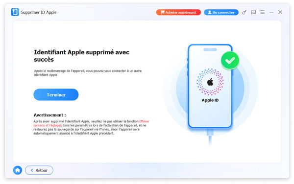 Identifiant Apple supprimé avec succès