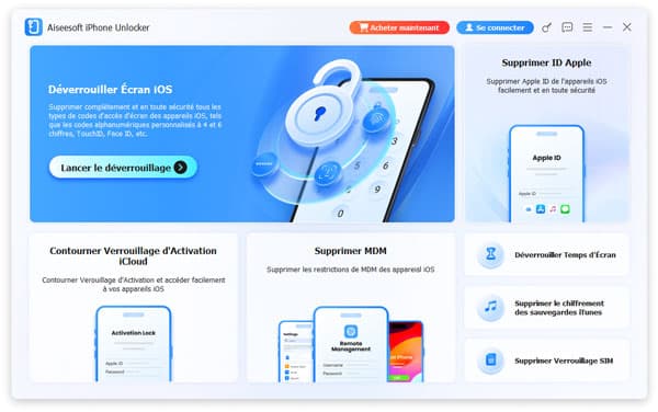 Le page principal d'Aiseesoft Iphone Unloker