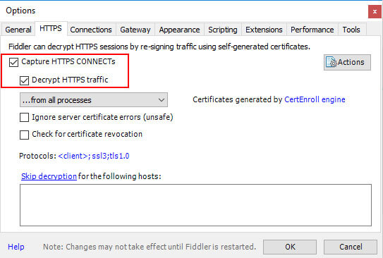 Configurer Fiddler pour intercepter le trafic