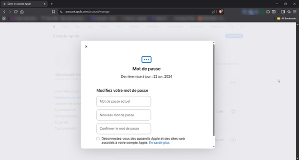 Modifier le mot de passe de l’Apple ID via account.apple.com