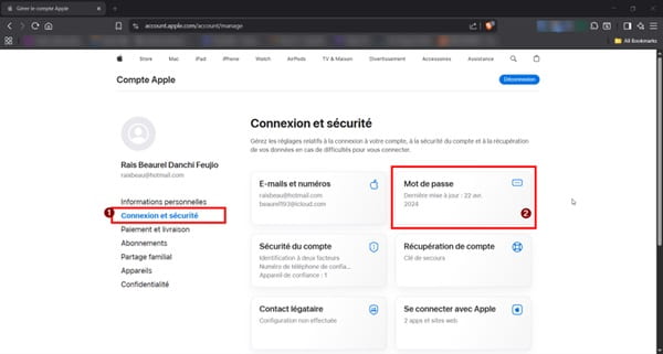 Réinitialiser le mot de passe via account.apple.com