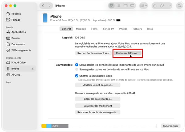 Restauration de l'iPhone avec l'ordinateur