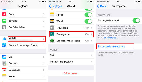 Sauvegarder iPhone avec iCloud sur 10.2