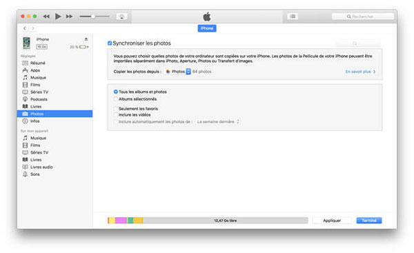 Transférer les photos PC vers un téléphone portable iPhone par iTunes