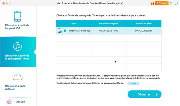 Récupérer depuis la sauvegarde iTunes