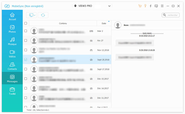 Sélectionner les SMS Android à transférer