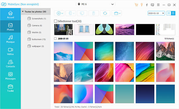 Sélectionner les photos Xiaomi à transférer vers PC