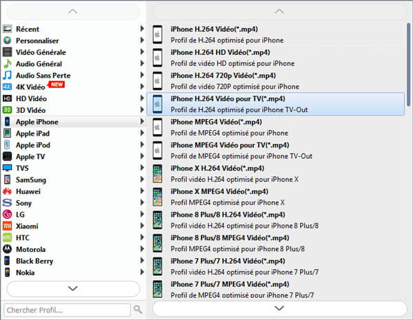 Sélectionner le profil