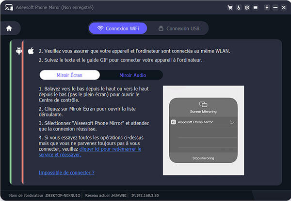 L'interface d'iOS Mirror