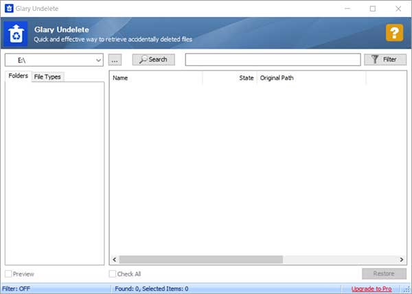 Sélection du disque avec Glary Undelete