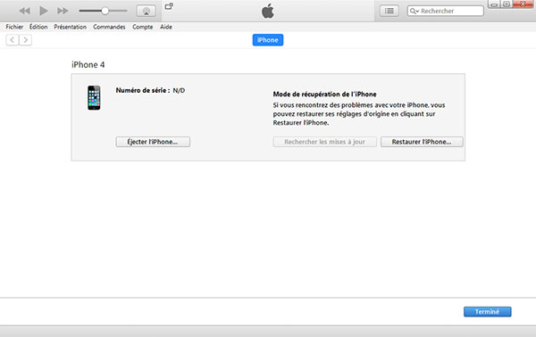 Restaurer iPhone aux réglages d'usine pour écran noir avec iTunes