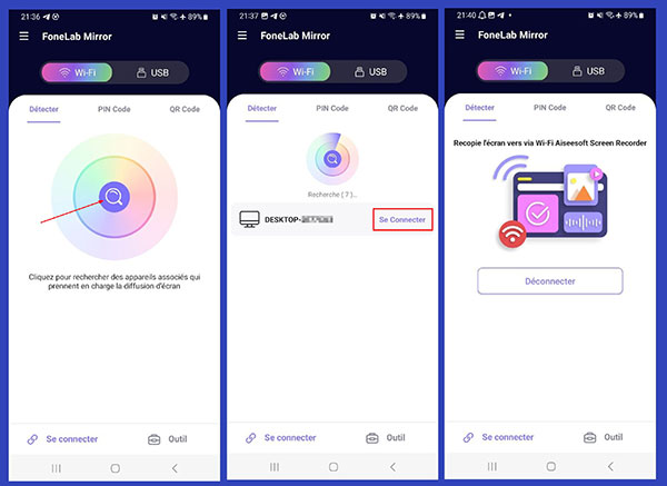 Connecter le telephone avec FoneLab Mirror