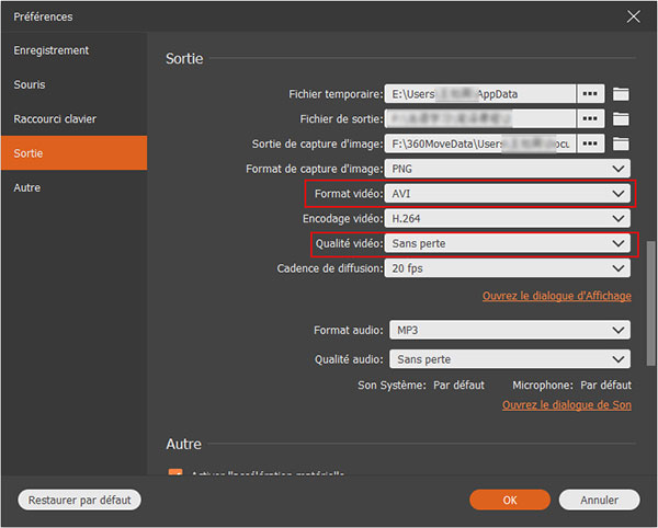 Sélectionner AVI comme le format de sortie