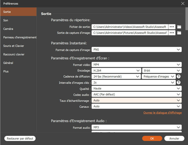 Définir les préférences
