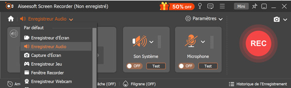 Sélectionner Enregistrer Audio