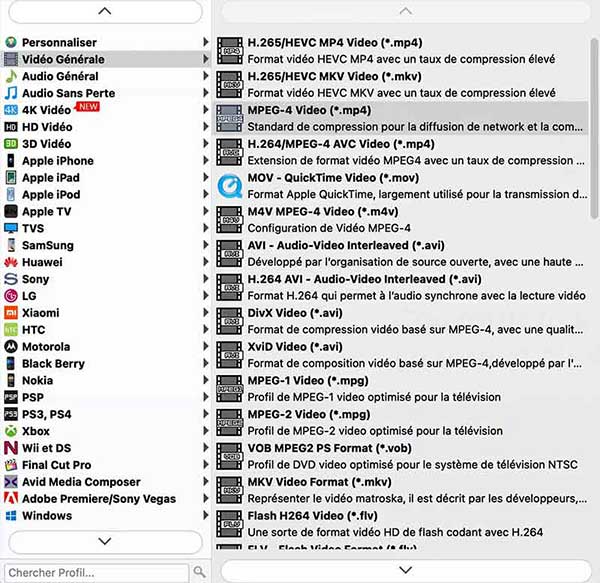 Définir le format de sortie