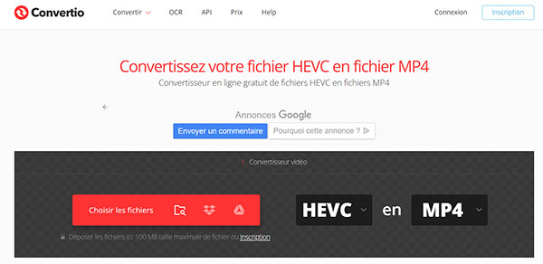 Convertir HEVC en MP4 en ligne gratuitement