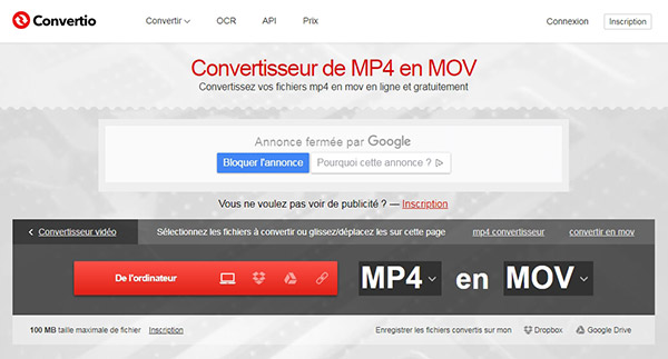 Convertir MP4 en MOV avec Convertio