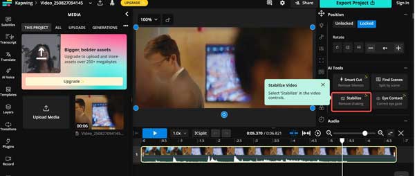 Stabiliser une vidéo avec l’outil en ligne Kapwing