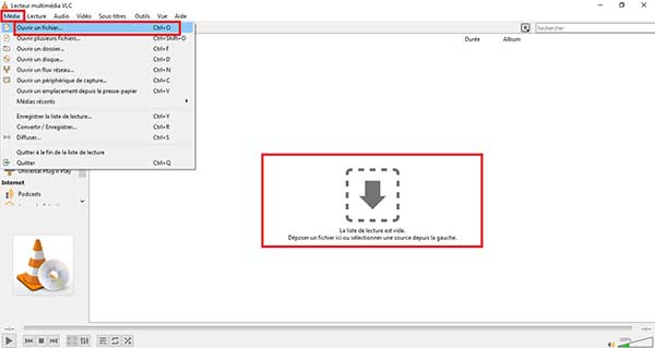 Le menu Ouvrir un fichier