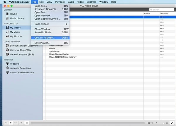 L'option de conversion de VLC sur Mac